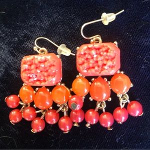 Reddish orange geode dangle stone earrings